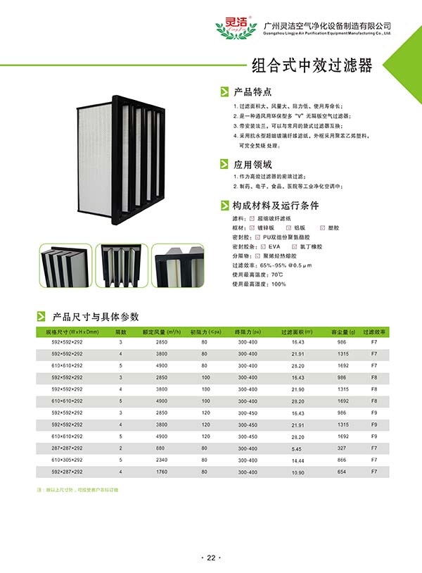 組合式中效空氣過濾器特點